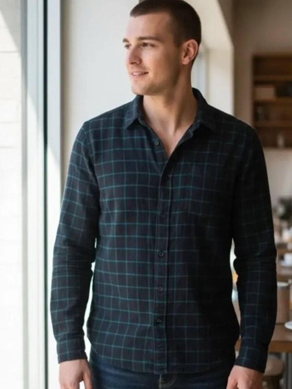 Vince Tartan Plaid Button Up Classic Fit Long Sleeve Shirt 100% Cotton Med